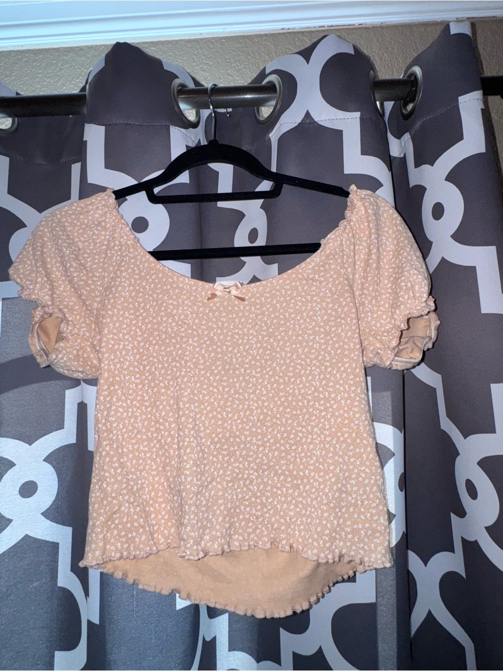 American Eagle Outfitters Tan Floral Puff-Sleeve Crop Top